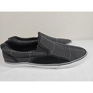 Draven Mens Slip On Sneakers Grey Black Glen Plaid Low Top Skate Shoes Size 10.5